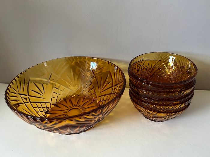 Vintage Amber Pressed Glass Bowls.Price drop
