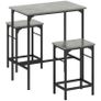 Bar Table Set Bar Table with Bar Stool Set Dining Table with 2 Chairs with Non-Slip Foot Pads Gray Image 2