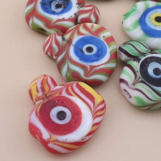 Vintage Venetian Style Feather Desgin Eyes Glass Bead Pendant