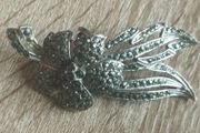 Vintage Silver Tone Metal Floral Marcasite Brooch