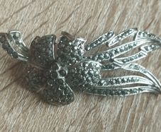 Vintage Silver Tone Metal Floral Marcasite Brooch
