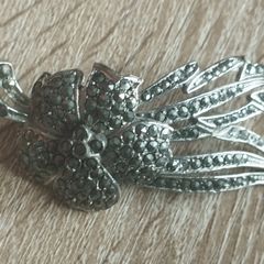 Vintage Silver Tone Metal Floral Marcasite Brooch