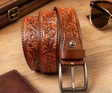 Premium Genuine Leather Belt Dual Tone Vintage Embossed Design with Antique Metal Buckle