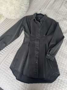 Missguided Petite Washed Black Denim Shirt Dress UK 8