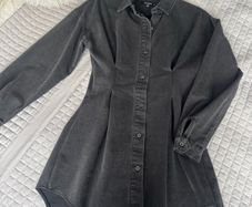 Missguided Petite Washed Black Denim Shirt Dress UK 8
