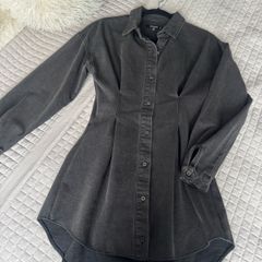Missguided Petite Washed Black Denim Shirt Dress UK 8