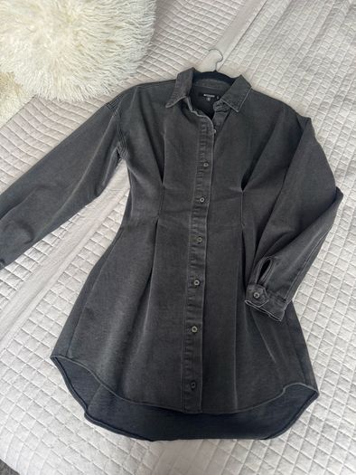 Missguided Petite Washed Black Denim Shirt Dress UK 8