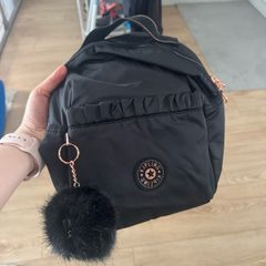 Kipling Mini Backpack (Black with Rose Gold Hardware + Keyring)