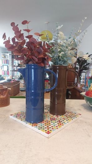 Fabulous Pair of Vintage Retro Arklow Pottery Tall Coffee Pots, No Lids, but Will Include One Damaged Lid - Perfect for High Display, or to Hold Flowers as Photographed