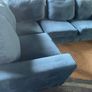Blue velvet corner sofa with matching chair Image 6