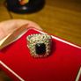 Vintage Silver Tone Metal Black Gemstone Stretch Ring Image 6
