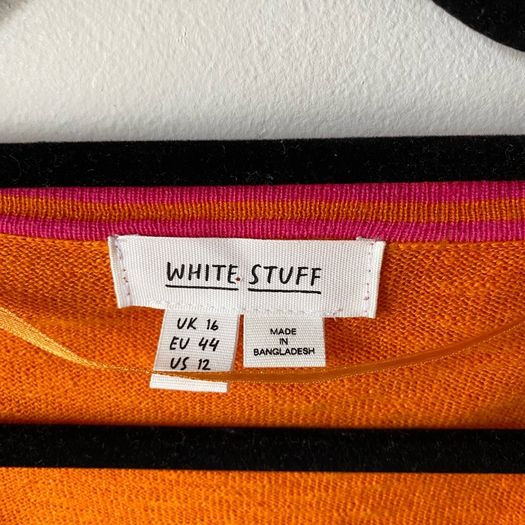 White Stuff Naria Organic Cotton Linen Blend VNeck Jumper / Sweater Vibrant Orange Size 16