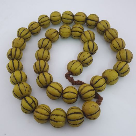 Antique African Yellow Melon Shape Glass beads Necklace Strands
