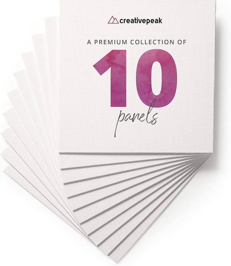 Blank Canvas Panels 20x20cm (8x8 inch) - 10x Square Boards, Primed, Stretched, Acid-Free & 100% Cotton - Professional Art Supplies - Perfect for Acrylic, Oil, Gouache Painting And Pouring (FREE POSTAGE)