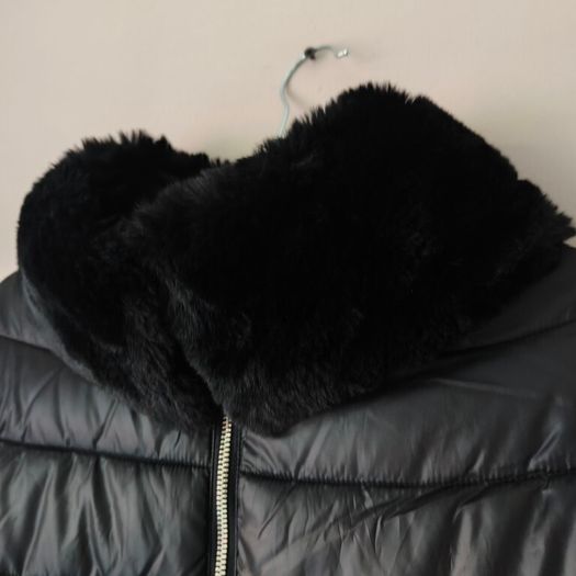 Black MOTIVI jacket with knitted removable cuffs  and removable fur collar