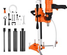 Diamond Core Drilling Machine, 200 mm Drilling Diameter, 2-in-1 Handheld & Stand-Mount Dry and Wet Concrete Core Drill Rig with 4 Bits, 1000/2
