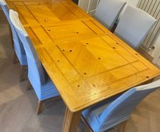 Large Extendable Solid Wood Dining Table & 8 Chairs (Covers Included)