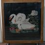 Vintage Fire Screen with Swans Embroidery inset behind glass. Image 4