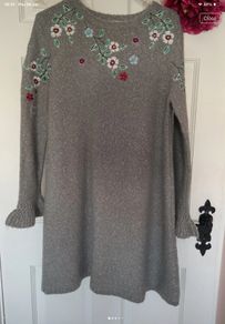 jumper dress Aline yumi jumper dress size small grey frilled cuff with embroidery small 10/12