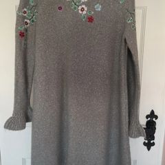 jumper dress Aline yumi jumper dress size small grey frilled cuff with embroidery small 10/12
