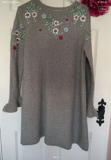 jumper dress Aline yumi jumper dress size small grey frilled cuff with embroidery small 10/12