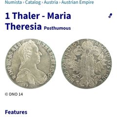 Coin 1 Thaler Austrain Empire 1780 - Replica