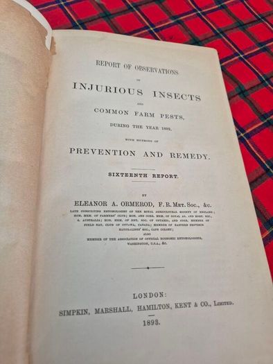 Injurious insects by Ormerod 16th report original Antique book