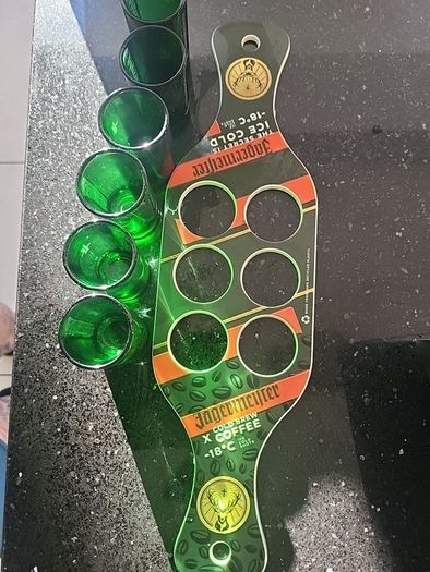 jagermeister x 6 shot glasses with  tray carrier