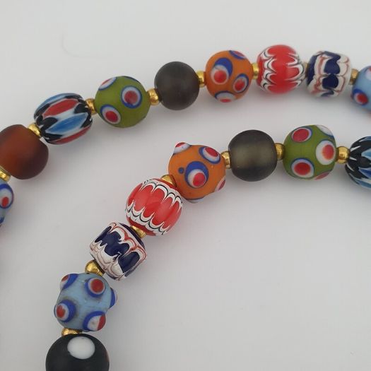 Antique Venetian Style MulitColor Mix Glass & Old Face Glass Pendant Necklace