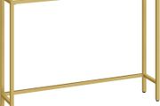 Gold Console Table for Hallway Slim, 100 cm Tempered Glass Sofa Table, Slim Hallway Table, Glass Console Table, Modern Display Table for Living Room, Entryway, Metal Frame
