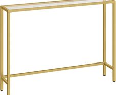 Gold Console Table for Hallway Slim, 100 cm Tempered Glass Sofa Table, Slim Hallway Table, Glass Console Table, Modern Display Table for Living Room, Entryway, Metal Frame