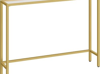 Gold Console Table for Hallway Slim, 100 cm Tempered Glass Sofa Table, Slim Hallway Table, Glass Console Table, Modern Display Table for Living Room, Entryway, Metal Frame