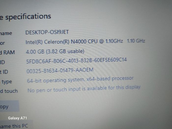 HP Laptop Model 15-da0072na, Intel Celeron N4000 CPU, 1.1GHz, 4GB Ram, 250GB HDD, Windows 10 Home, Microsoft Edge, Chrome