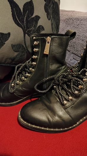 Price drop Zara Trafaluc Black Leather Combat Boots Size EU 39