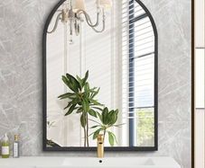 Arch Bathroom Mirror, Wall Mounted Mirrors, Black Vanity Wall Mirror Metal Frame home decor for Bedroom, Entryway, Living Room 40 x 50CM