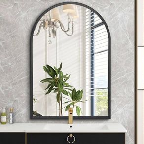 Arch Bathroom Mirror, Wall Mounted Mirrors, Black Vanity Wall Mirror Metal Frame home decor for Bedroom, Entryway, Living Room 40 x 50CM