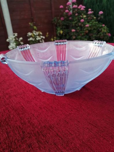 Art Deco Frosted Blue Glass Bowl