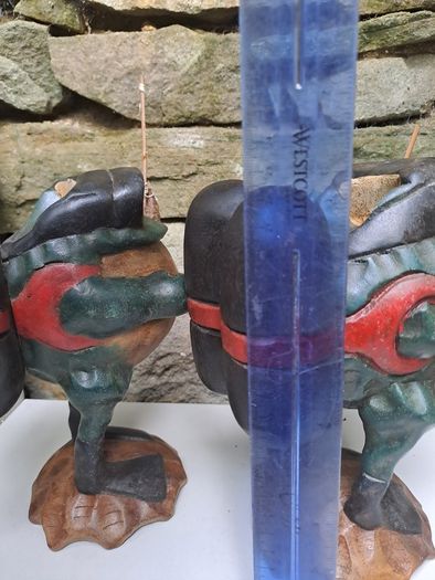 Pair of Hand Carved Wooden Fishing Frog Figures