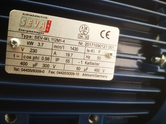 TEC Electric Motor 3.7kW 1ph Cap/Cap 240V 4 Pole Foot Mounted, 112 Frame