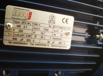TEC Electric Motor 3.7kW 1ph Cap/Cap 240V 4 Pole Foot Mounted, 112 Frame