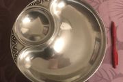 Dip n' chip, silver and pewter platter