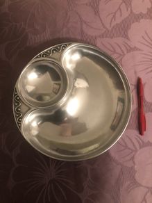 Dip n' chip, silver and pewter platter