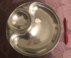 Dip n' chip, silver and pewter platter