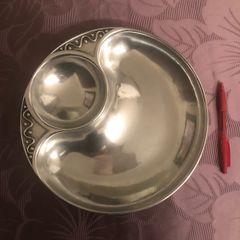 Dip n' chip, silver and pewter platter