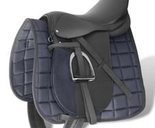 Horse Riding Saddle Set 16" Real Leather Black 14 cm 5-in-1