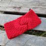 Handmade crochet warm knot twisted headband, red wooly ear warmer Image 3