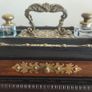 Antique Walnut,Ebony and Pierced Brass Double Inkwell Desk Set. Image 2