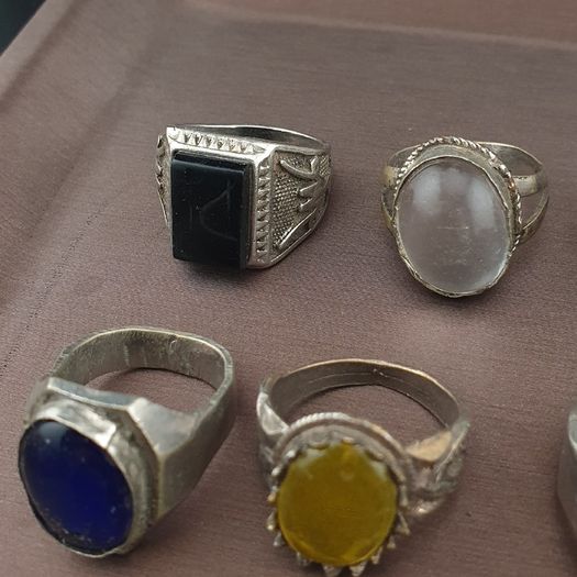 Antique Brass Rings Lot of 15 Mixed Gemstone & Glass Collectible Rings