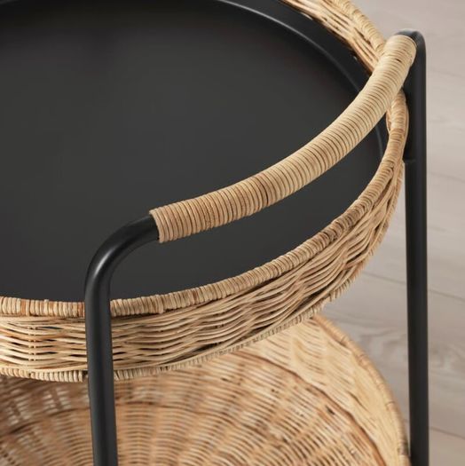 IKEA LUBBAN Trolley table with storage, rattan/anthracite