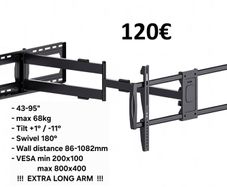 Tv Wall Mount Bracket Tilt Swivel Long Arm 43-95"